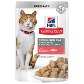 Hills Science Plan Feline Young Adult Sterilised Pouches Salmon - Пауч (малки късчета в сос Грейви) за кастрирани котки от 6месеца до 6 годишна възраст 85гр Сьомга